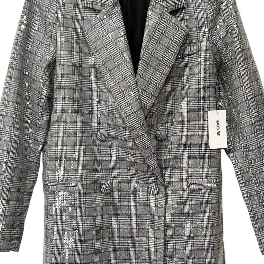 Jason Wu Sequined Double Breasted Blazer Gray Plaid Small NEW - Picture 5 of 16